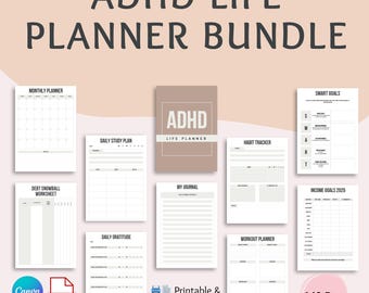 ADHD ライフ プランナー バンドル、Canva で編集可能、印刷可能な PDF、デジタル生産性ライフ プランナー、2025 年プランナー、2025 年デジタル プランナー、ジャーナル