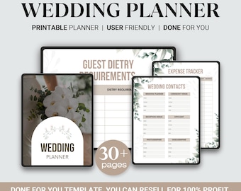 Planificador de bodas imprimible con MRR/PLR, página imprimible, paquete de planes de boda, herramienta de planificación de bodas, planificador de descarga instantánea