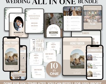 All In One Wedding Bundle With Master Resell Rights, Canva Templates For Wedding Planner, Itinerary, Invitations MRR & PLR Wedding Templates
