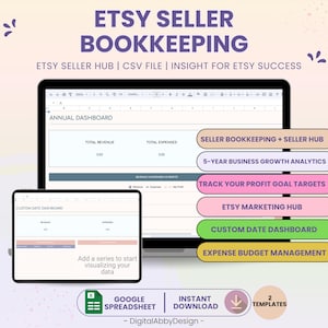 Etsy Seller Bookkeeping Spreadsheet, Etsy Income Expense Profit Tracker Google Sheets, Etsy Accounting Spreadsheet, Etsy Seller Hub Template