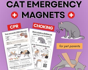 Guía de emergencia con imán para RCP en gatos en caso de asfixia, referencia de seguridad para mascotas.
