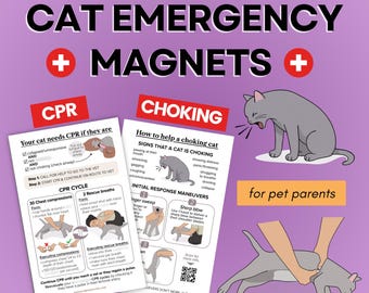 Guía de emergencia con imán para RCP en gatos en caso de asfixia, referencia de seguridad para mascotas.