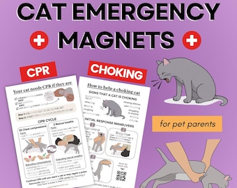 Cat CPR Choking Emergency Magnet Guide, Pet Safety Reference