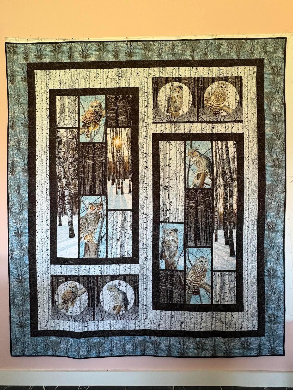 Handmade Quilt Owls in the Birchwood