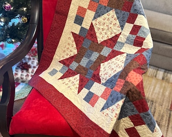 Americana Star Quilt: Handmade Cotton Throw 46" x 46"