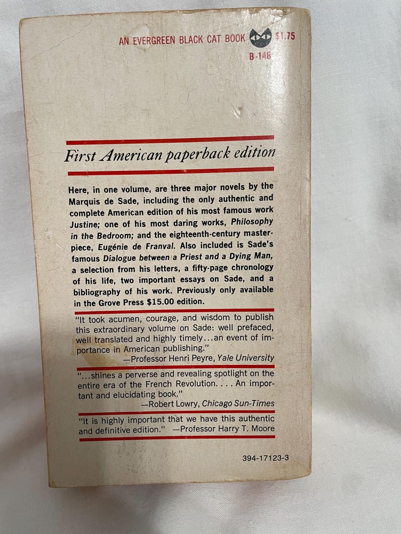The Marquis De Sade Three Complete Novels Justine, Philosophy in