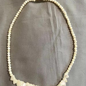 Vintage MOP Necklace Heart Shaped Round Beads 8&quot; drop