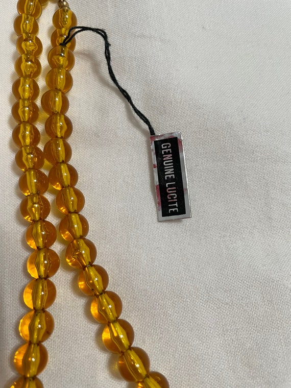 Yellow Lucite Necklace 8mm Beads NOS w/Hand Tag - image 2
