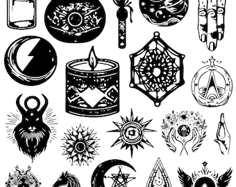 魔法と天体のSVG PNGバンドル、ベクター、クリップアート、デザイン、魔女のSVG、神秘的なSVG、太陽のSVG、月の満ち欠けのSVG、Cricut用のカット、PNG