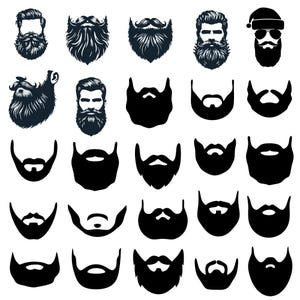 Beard svg Bundle, Beard Clipart, Beard Face Vector, Long beard Decal, Mustache Cut Files, Hair Dresser Silhouette.