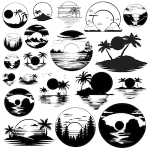 Sunset svg Bundle, Sunrise Scene Clipart, Sunset Vector, Sunrise Decal, Sun Cut Files, Sunset Silhouette.