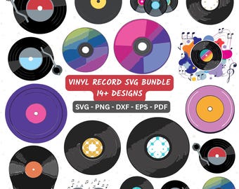 Vinyl Record SVG Bundle, Retro Music Clipart, Turntable Cut Files for Cricut, Old School SVG Vector Design, Vinyl Disc PNG Eps Dxf