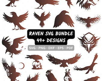 Paquete SVG de cuervo, clipart de cuervo, pájaro gótico SVG, vector de cuervo volando y posado, cuervo en rama de árbol SVG, archivos de corte SVG de cuervo para Cricut