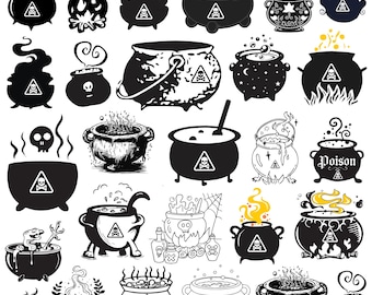 Kessel svg Bundle, Halloween Clipart, Hexenkessel Vektor, Kessel Aufkleber, Kessel Schnittdateien, Halloween Silhouette.