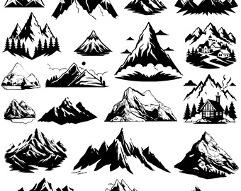 Paquete de montañas SVG, Montaña dibujada a mano, Árbol forestal SVG, Archivo de montañas para Cricut, Para Silhouette, Archivos de corte, PNG, DXF, SVG, EPS