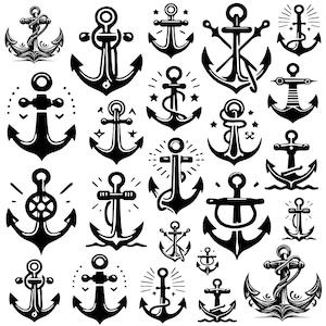 Anker svg Bundle, Nautische Clipart, Anker Vektor, Anker Abziehbild, Boot Anker Cut Files, Angeln Silhouette, Instant Download.