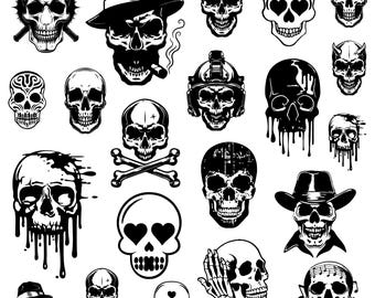 Paquete SVG de calaveras, paquete SVG de esqueletos, archivos de corte de calaveras para Cricut, clipart de calaveras, silueta de calavera, svg de esqueleto, vector de calavera