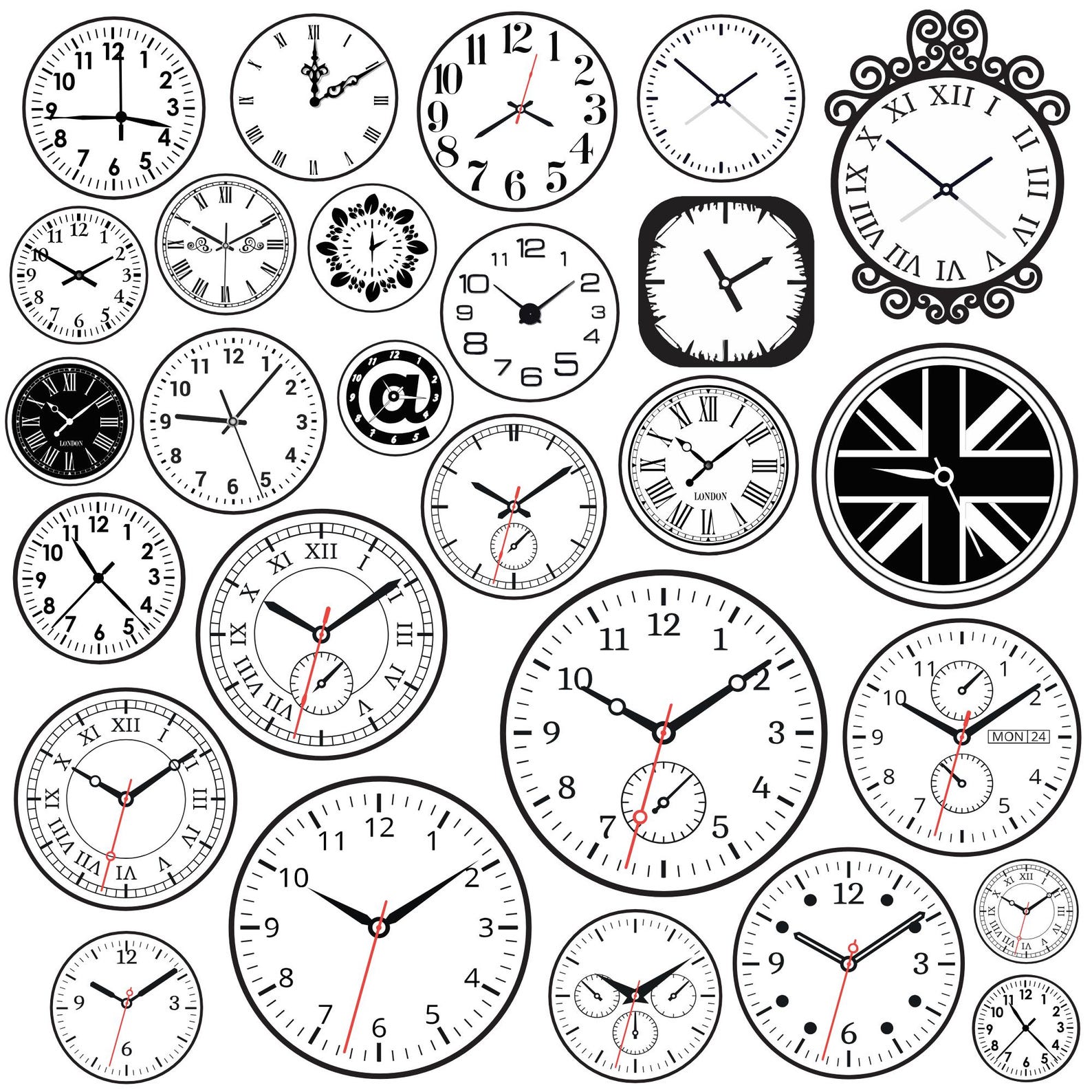 Clock Face Svg Bundle, Clock Clipart, Clock Numbers Vector, Roman ...