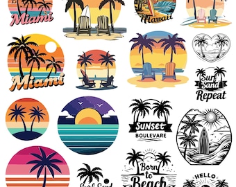 Retro Sunset SVG Bundle,Vintage Palm Tree Sunset,Vintage Retro Sunset PNG,Distressed Sunset,Retro Circle SVG,Retro Sunset T-Shirt Designs