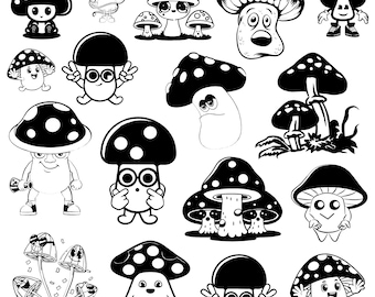 Mushroom Svg Bundle, Hand Drawn Mushroom, Magic mushroom svg, Mystic Celestial, Cute Mushrooms, Fungi Clipart, Svg File Cricut Silhouette