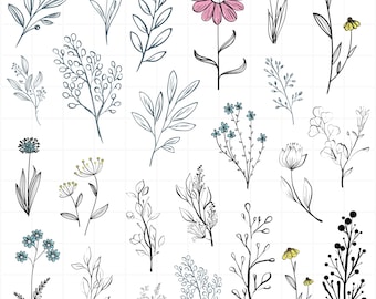 Wildflower svg Bundle, Home Decor Clipart, Aesthetic Flower Sketch Vector, Flower Decal, Wildflower Cut Files, Wildflower Silhouette.