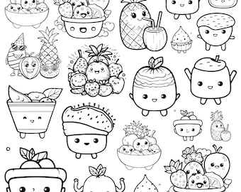 Kawaii Fruit Svg Bundle, Kawaii Fruit Clipart Bundle , Tropical Fruit Svg, happy Fruit Svg, Fruit Svg, fruits clipart, Fruits silhouette