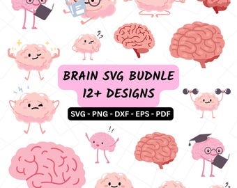 Gehirn SVG Bundle | Niedliche Kawaii Gehirn Clipart | Kluges Gehirn PNG | Lustiges Gehirn Vektor | Psychische Gesundheit SVG | Schullehrer-Svg-Dateien