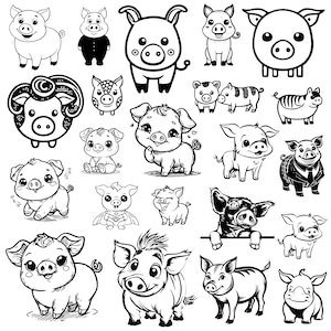 Pig SVG Bundle, Cute Piglet Clipart PNG, Farm Animal Vector, Kawaii Pig Design, Cricut Cut Files, Sublimation Art for Crafts, PNG