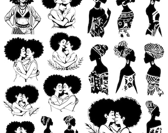 Afro Woman SVG Bundle, Afro Woman SVG, Afro Girl Svg, Afro Lady Svg, Curly Hair Svg, Black Woman, African American Svg, Afro Queen Svg