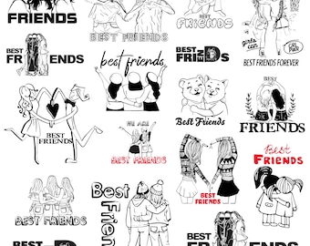 Best Friends svg Bundle, Friendship Day Clipart, Friends Vector, Female Friendship Decal, Besties Cut Files, Soul Sister Silhouette, PNG