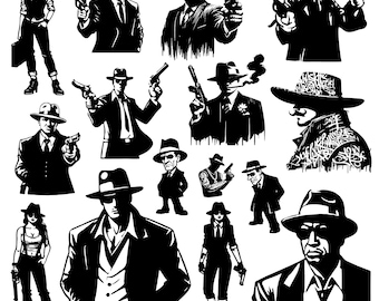 Gangster Svg Bundle, Gangster Silhouette Art, Gangster Png Decal, Gangster Clipart Outline, Gangsters Vector, Gangster Cut Files Cricut Icon