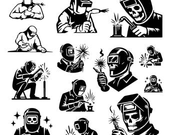 Welder Svg Bundle, Welder Clipart, Welding Vector, Welding Helmet Decal, Cutting Torch Cut Files, Industrial Welder Silhouette, Png