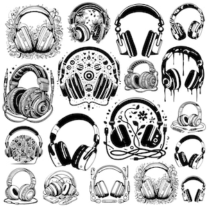 Headphones svg Bundle, Headset Clipart, Music Headphones Vector, Headphones Decal, Headphones Cut Files, Headphones Silhouette.