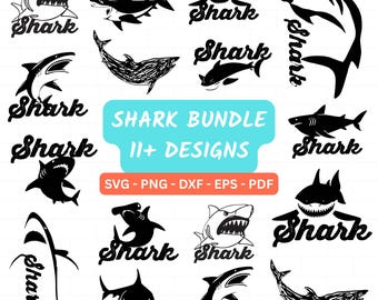 Paquete SVG de tiburón, clipart de tiburón, tiburón PNG, tiburón lindo SVG, tiburones SVG, tiburón Cricut, cara de tiburón SVG, silueta de tiburón, archivos SVG de tiburón
