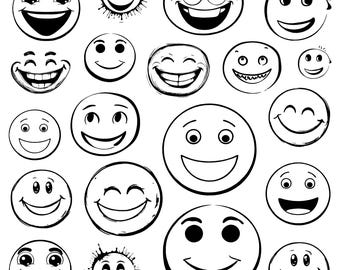 Smiley Face Svg Bundle, Smiling Faces Svg, Smiley Svg, Smiley Face Cut File, Svg, Png, Eps, Dxf - Instant Download