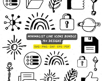 Minimalist Line Icons Bundle, Simple Line Art Icons, Modern Outline Icon Set, Aesthetic Line Icons Svg Png, UI UX Icons, Digital Download