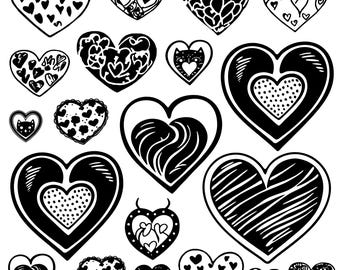 Pacchetto Svg Cuore, Svg Cuore Doodle, Svg Cuore Disegnato a Mano, Clipart Cuore, Svg Cuore San Valentino, Download Istantaneo, Svg Amore, Clipart Amore