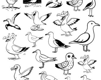 Seagull svg bundel, vogel clipart, kust vector, zeemeeuw sticker, zeemeeuw gesneden bestanden, vogel silhouet.