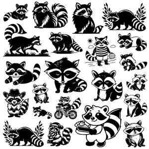 Raccoon SVG Bundle, Cute Raccoon Clipart, Raccoon Head PNG, Woodland Animal Digital Cut Files, Raccoon Silhouette, Wildlife Art Printables