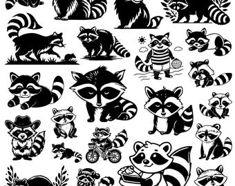 Raccoon SVG Bundle, Cute Raccoon Clipart, Raccoon Head PNG, Woodland Animal Digital Cut Files, Raccoon Silhouette, Wildlife Art Printables