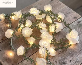 Rose Flower String LED Lights | LED Rose Garland with Green Vines | Fairy Lights for Bedroom Decor, Weddings, Parties & Home Aesthetic