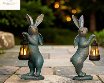 Solar Powered Rabbit Lantern Statue | Warm Light Outdoor Bunny Ornament | Cute Animal Solar Lantern | Waterproof Bunny Garden Ornament