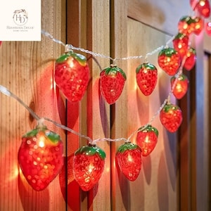 Luzes de Natal em Formato de Morango | Luzes de LED em Formato de Frutas para Decoração de Quarto | Quarto Infantil | Cozinha | Iluminação Aconchegante para Casa