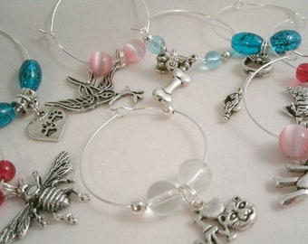 8 Drink glass bead  Drink markers with Animals Birds and Bug Charm  Drink Markers