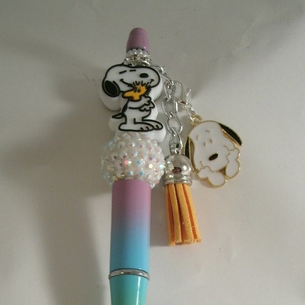 Beagle Dog  Hugs with yellow bird  Beaded ink Pen with Silicone Focal and large bubblegum bead