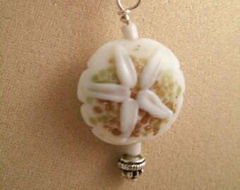 White lampwork flower shaped starfish shaped brown gold flaked bead necklace