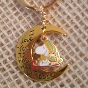 Vintage New Snoopy Woodstock  vintage Aviva Gold plated Key Chain with wire wrapped bail