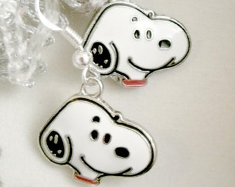 Dog earrings Snoopy Charm on Sterling Silver Wires Head Charm