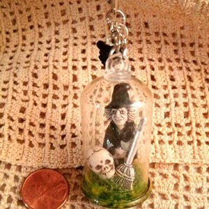 Witch Glass Vial Witch bag Clip ceramic Witch silver plated  glass vile