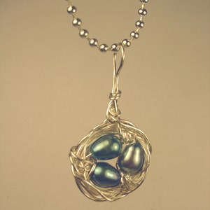 Bird nest Necklace with 3 Fresh Water Blue Pearl